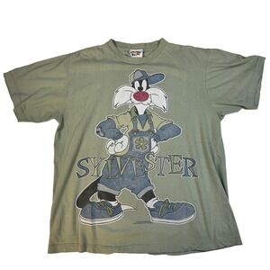 Vintage 1994 Looney Tunes Sylvester the Cat T-Shirt Large Sage Green